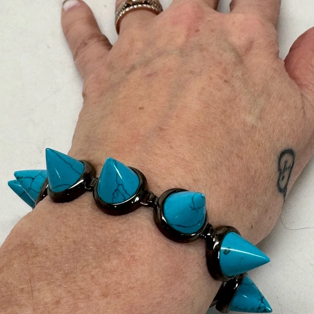 Eddie Borgo Turquoise Cone Bracelet Gunmetal Black Sterling Silver - Picture 4 of 14